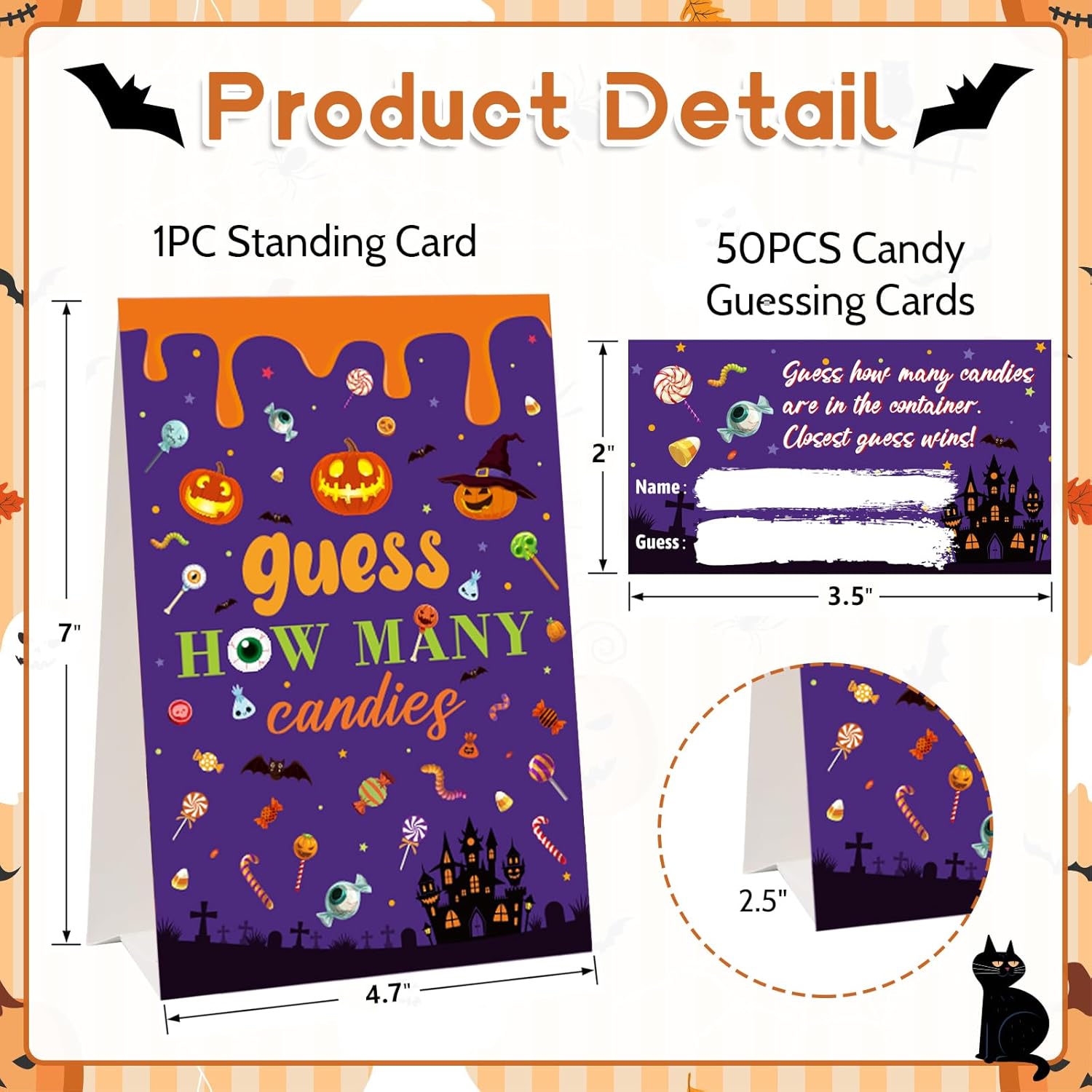 Guess How Many Candies Halloween Party Game For Kids Adults, 50Pcs Guessing Game Cards For Halloween Activities Birthday Baby Shower Party Favors, 1 Sign And 50 Guessing Cards
