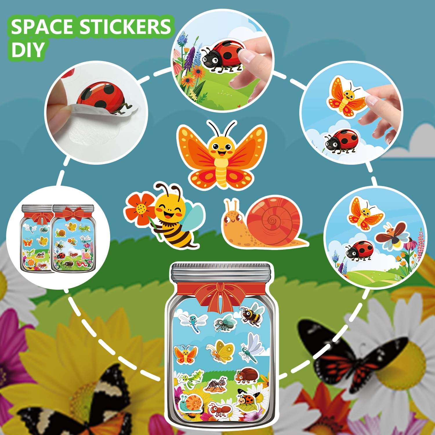 40 Sheets Insect Stickers With Jar Scenes, Make Your Own Bug Jar Nature Stickers, Diy Spring Crafts Activities For Kids Classroom Party Supplies
