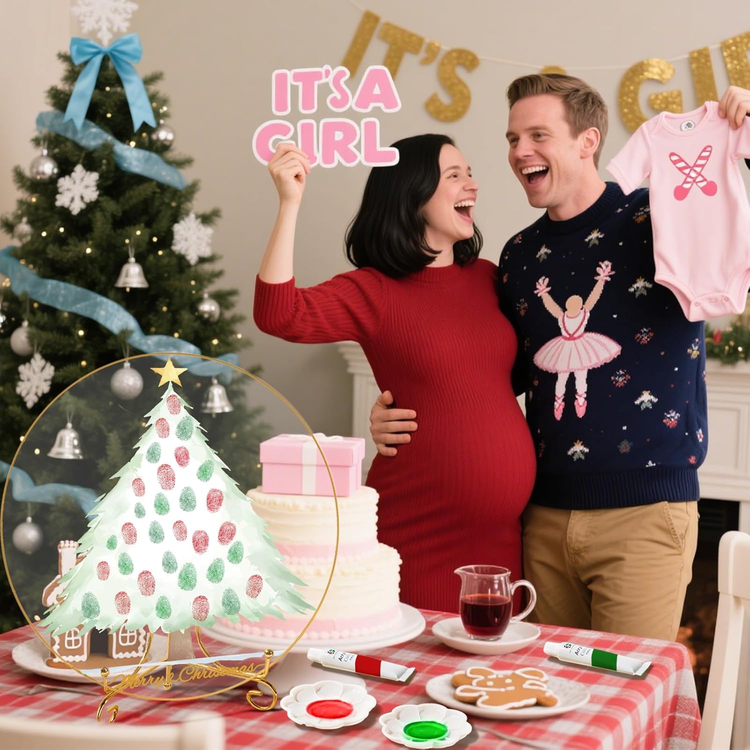 Christmas Gender Reveal Fingerprint Tree Baby Shower Guest Book Party Game Gender Reveal Decoration Supplies Baby Shower Sign Guests Book