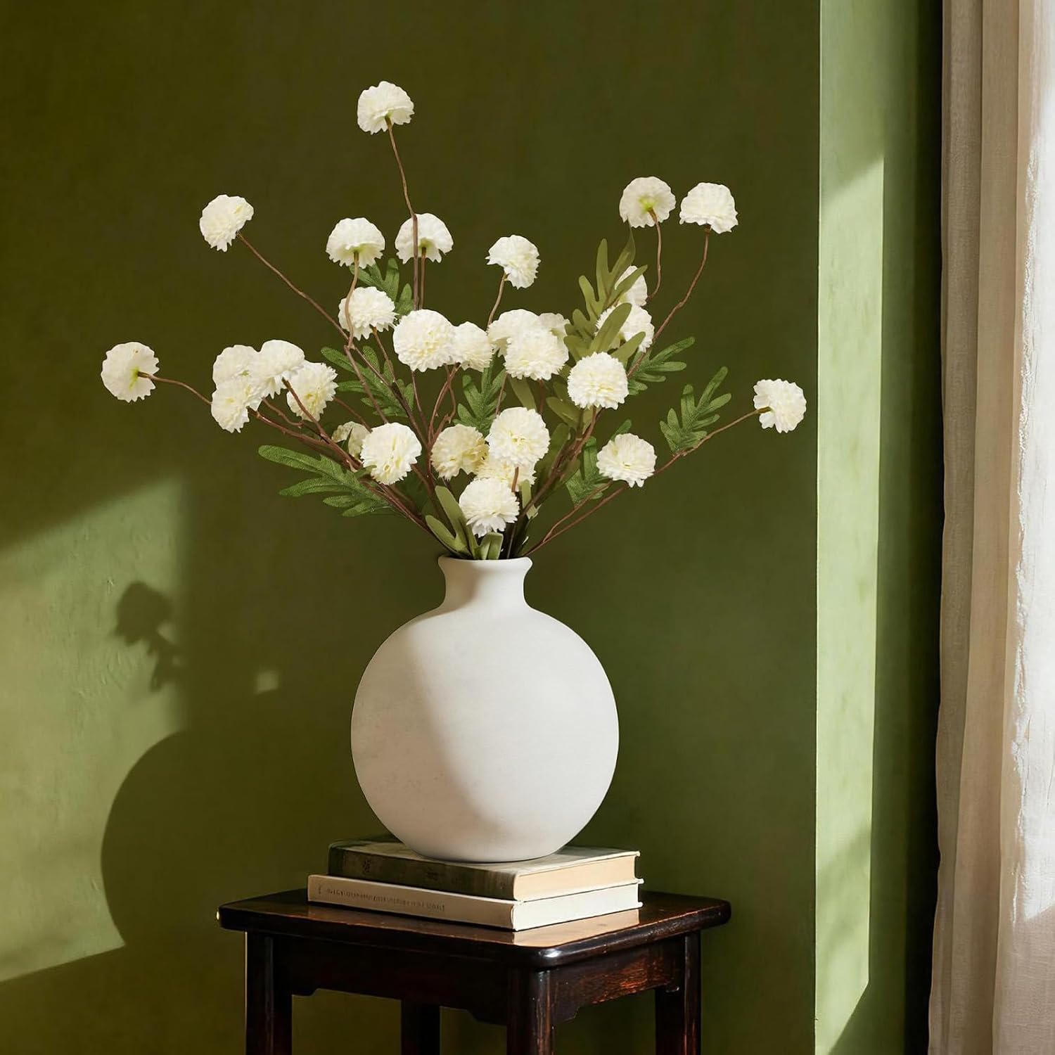 5Pcs Faux Flowers For Vase,Bulk Artificial Flowers With Stems,Mini Fake Silk Mums For Diy Wedding Centerpieces Bouquet Floral Arrangements Vase Fillers Home Decorations,Ivory