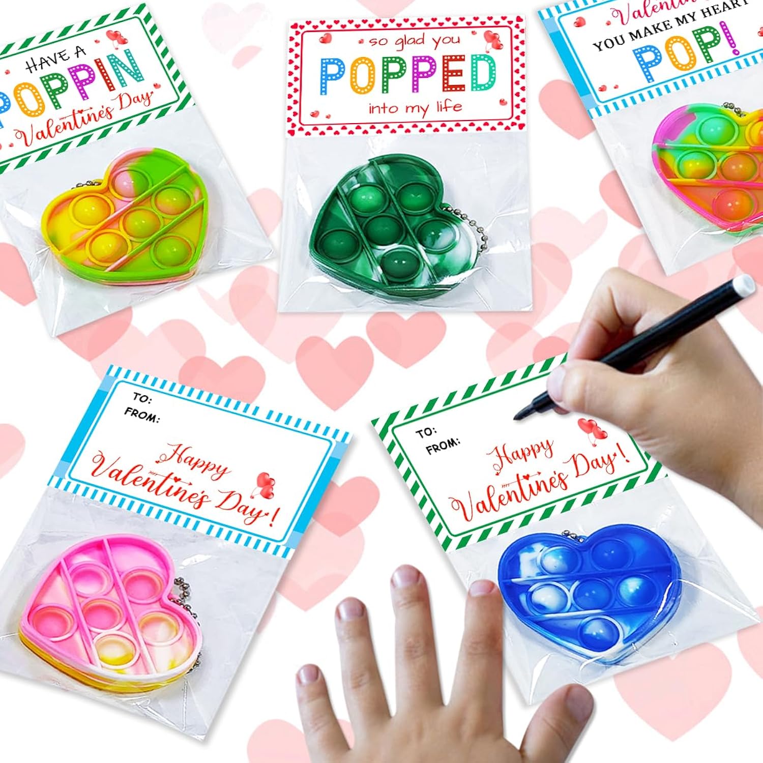 32 Pack Valentines Day Cards For Kids School, Pop It Valentines Cards For Kids, Classroom Bulk Gifts With Keychains Cards, Perfect For School Party Favors Class Exchanges