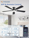 52 Inch Black Ceiling Fan with Light App & Remote Control Dimmable Flush Mount