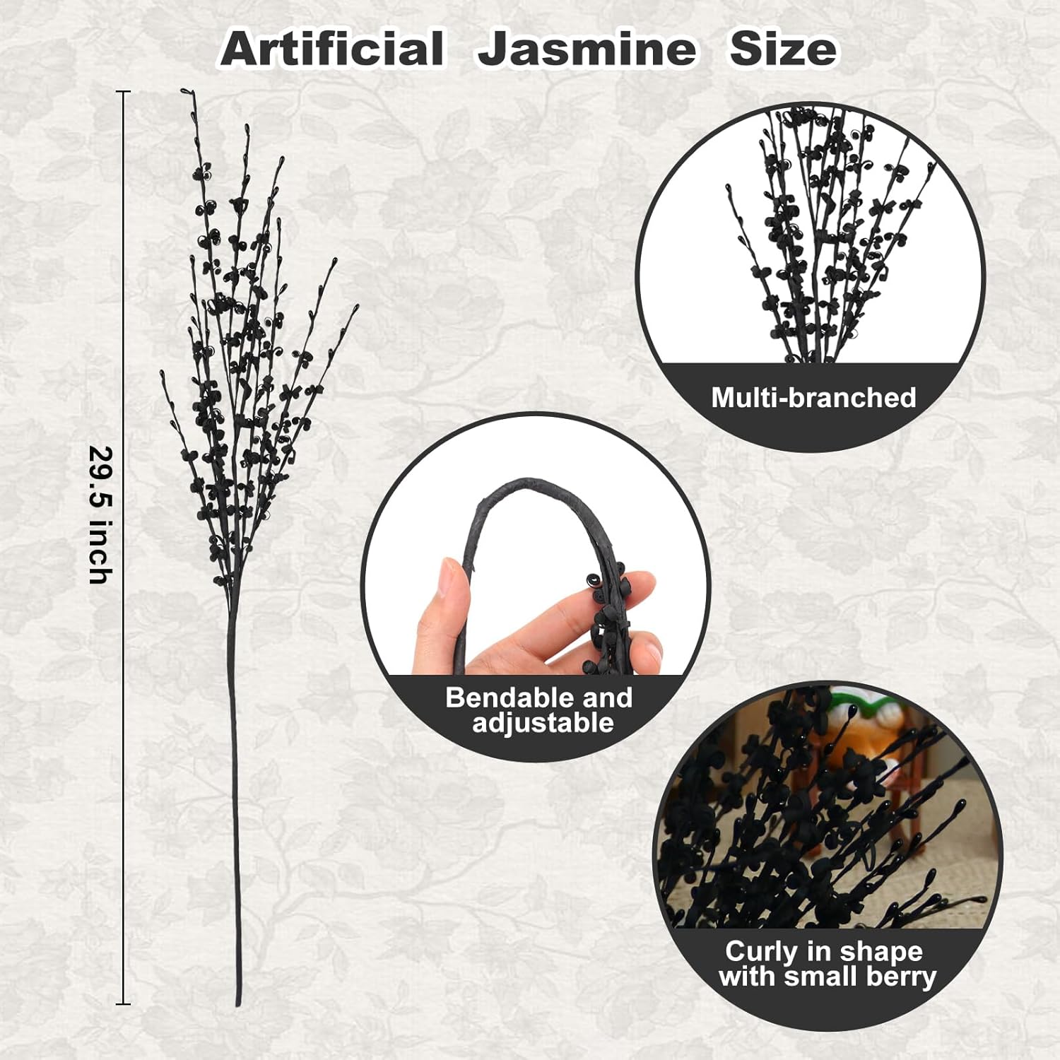 10Pcs Long Stem Thanksgiving Flowers Jasmine Black Flowers Artificial, 29.5"/75Cm Faux Jasmine Bouquet For Wedding Modern Gothic Home Party Fall Harvest Decoration