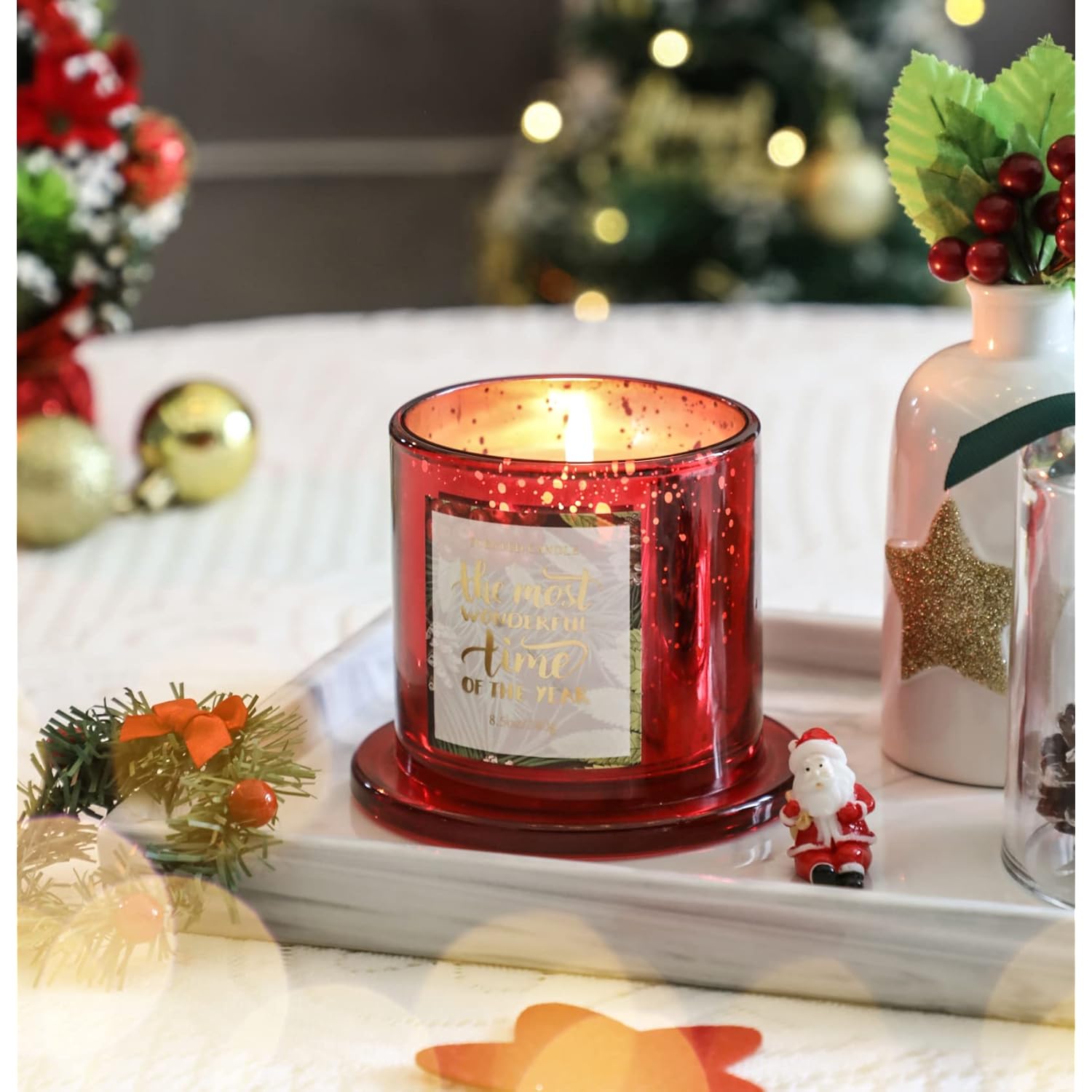 Christmas Candle, Pine Scented Candle, Christmas Gifts For Women, Holiday Winter Candle, Scented Candle For Home, Natural Soy Wax,8.5Oz,Red