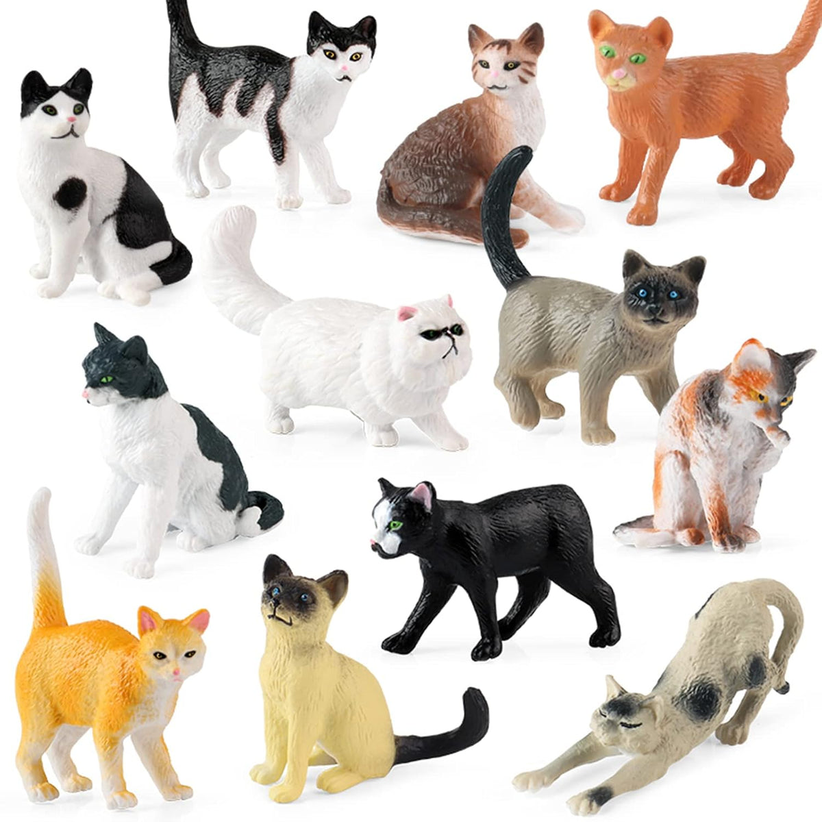 12Pcs Realistic Cat Figurines, Plastic Mini Cat Figures Toys, Kitten Miniature Toys Cake Topper Easter Eggs Christmas Birthday Gift For Kids Boys Girls