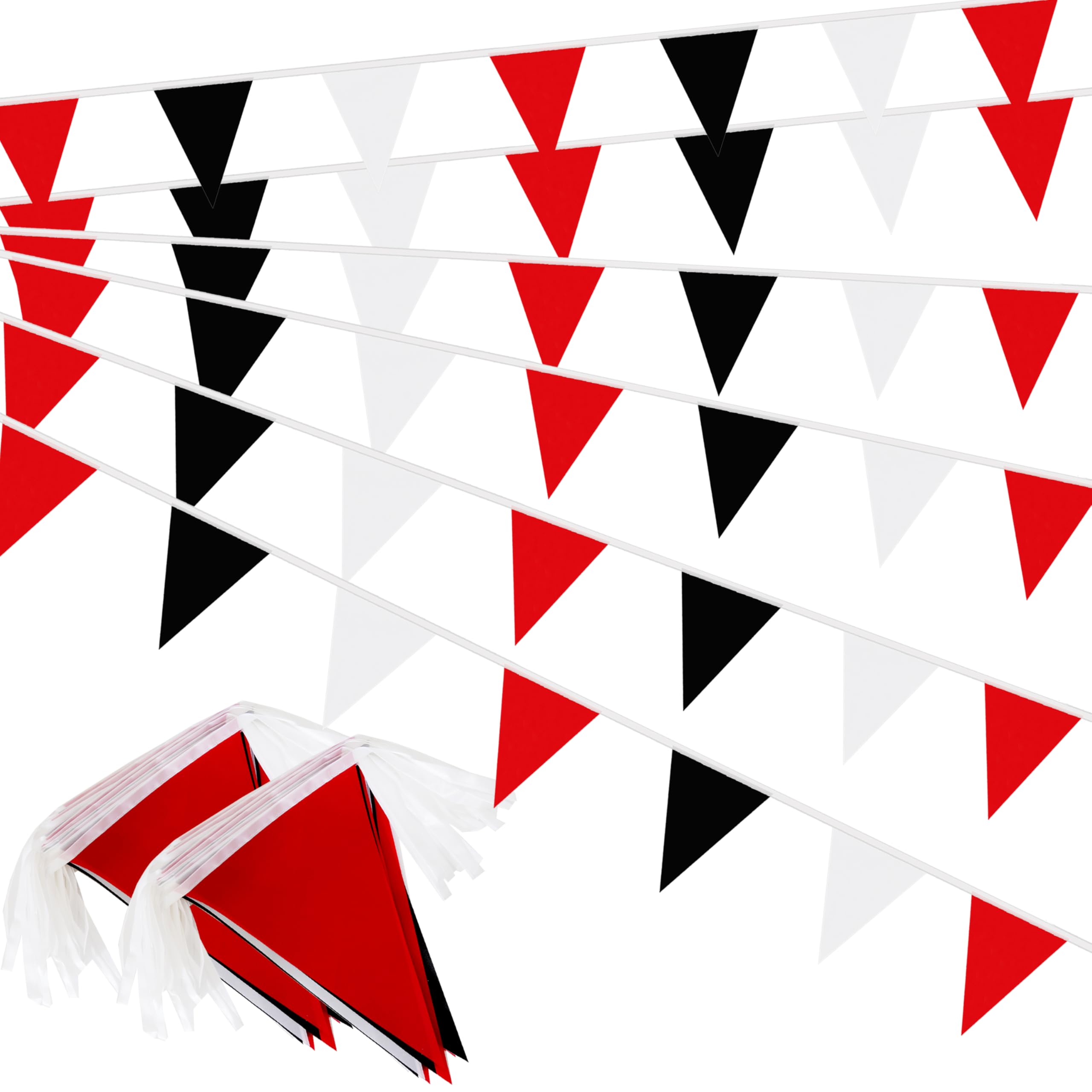 Red White and Black Pennant Banner String Kids Party DIY Garland for Birthdays School Carnivals Outdoor Games Bug Themed Events Slumber Party Backyard Adventures Weddings 66Ft 60Pcs