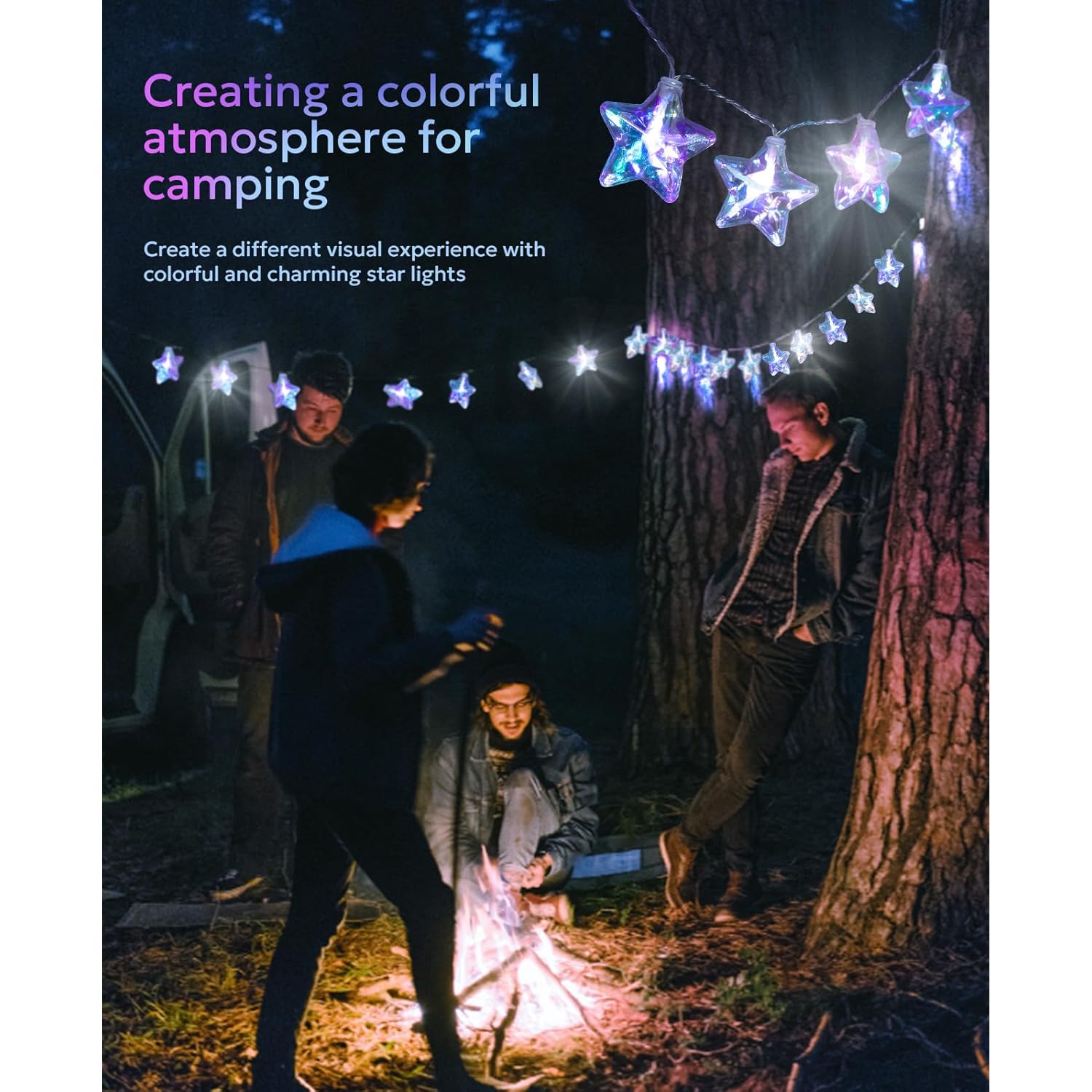 20 Led Star String Lights - Iridescent Party Decorations Star Lights Holographic With Remote Control, Waterproof Outdoor