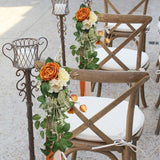 6Pcs Wedding Aisle Decorations Church Chair Bench Flowers For Wedding Ceremony Decor Burnt Orange Artificial Flowers Wedding Chair Decor