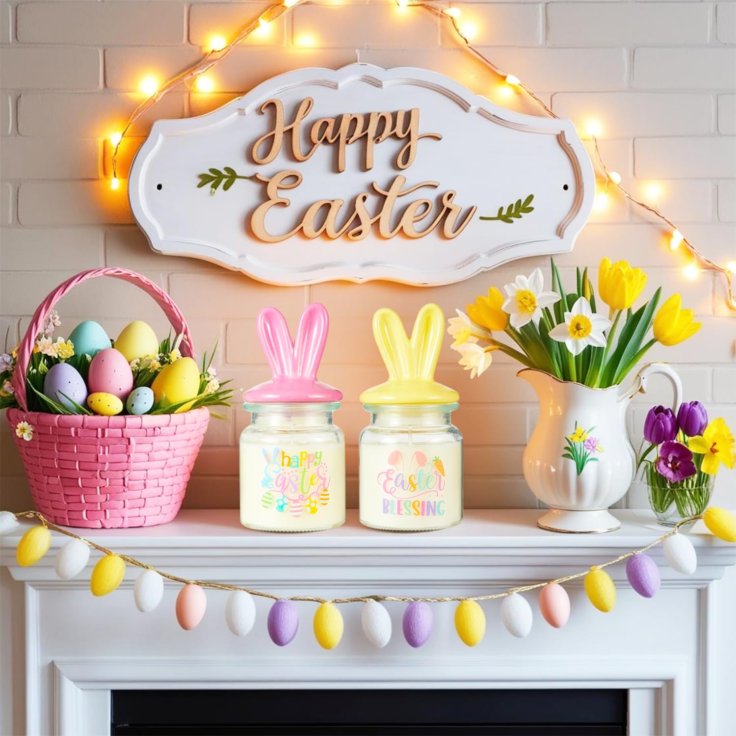 Easter Basket Essentials Stuffers For Adult Teens, 16Oz Bunny Scented Candles Easter Gifts For Women With 40 Hours Burning Time Holiday Gifts For Teen Girls