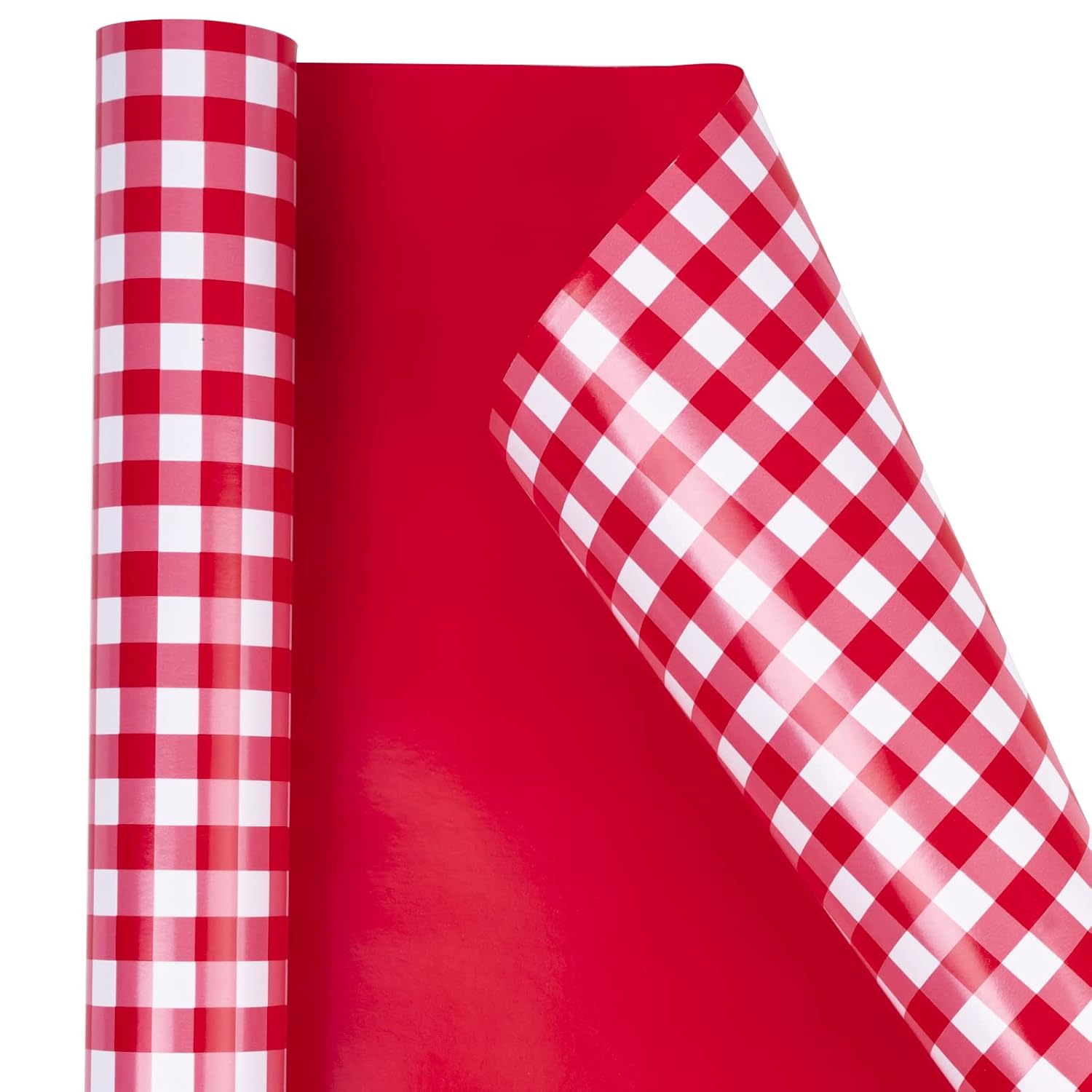 Reversible Wrapping Paper - Mini Roll - 17 Inch X 33 Feet - Red And White Plaid Design For Birthday, Holiday, Wedding, Baby Shower