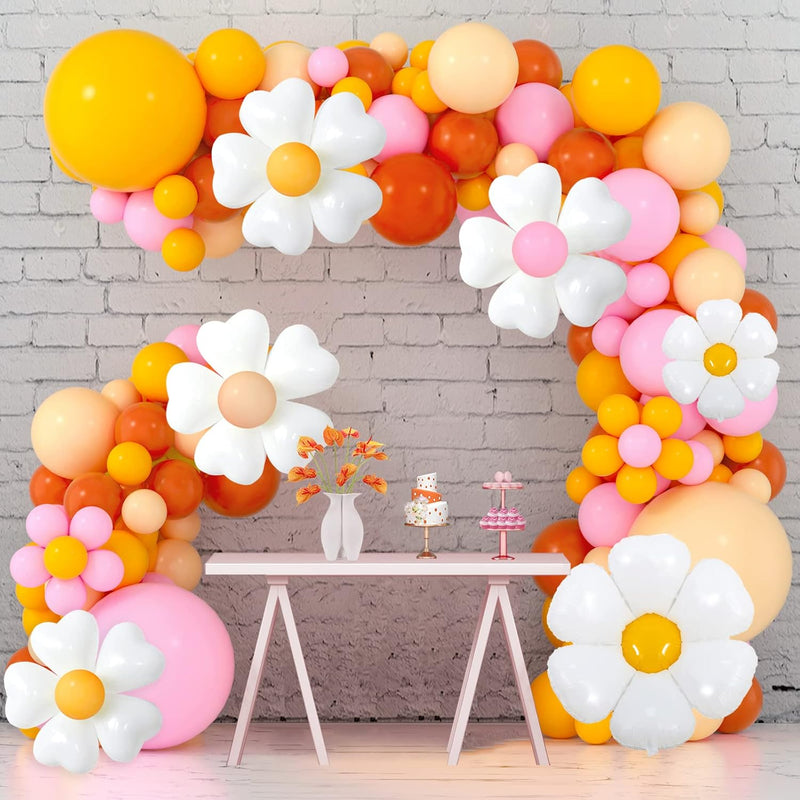 Daisy Balloon Garland Arch Kit Macaron Pink Nude Lemon Yellow White He