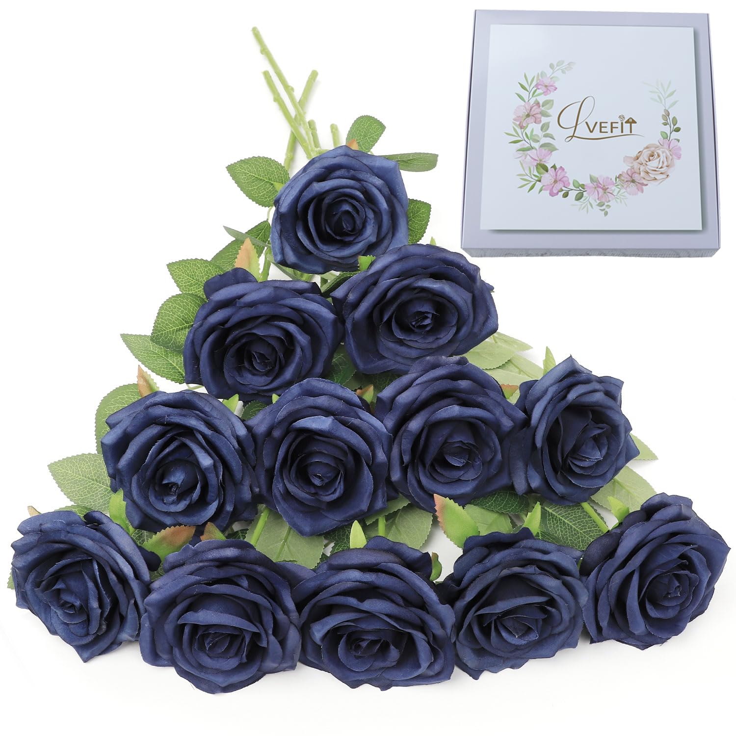 Artificial Rose Flower Navy Blue Flowers Navy Blue Roses Silk Flowers 12 Pcs With Long Stem Silk Roses Bouquet For Wedding Bridal Shower Party Home Decoration