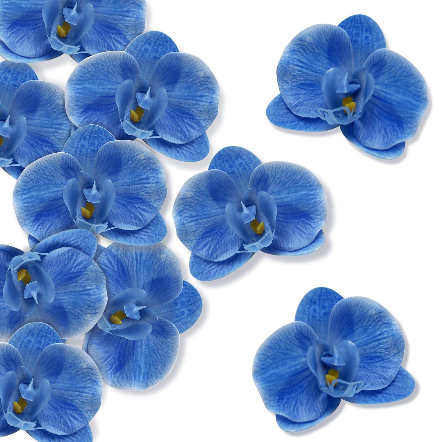 Artificial Flower Heads - 20 Pcs Fake Orchid Flowers Heads Faux Butterfly Heads For Hair Accessories Wedding Favors Cakes Decoration Wreaths - Blue