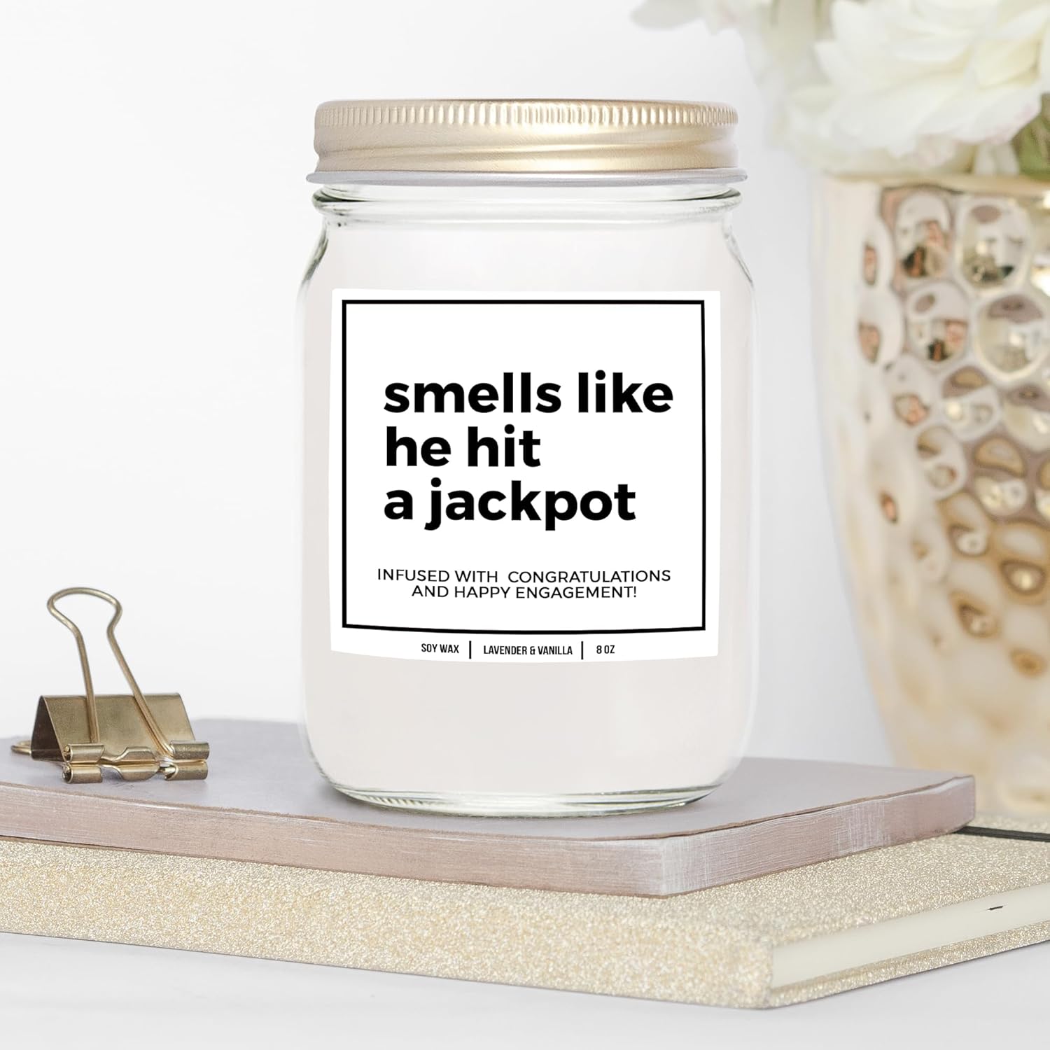 You Nique Designs Unique Engagement Candle 8Oz, Engaged Gift, Newly Engaged Gifts For Couples Her Women Best Friends Daughter, Bride To Be, Happy Engagement Gifts (Lavender & Vanilla)