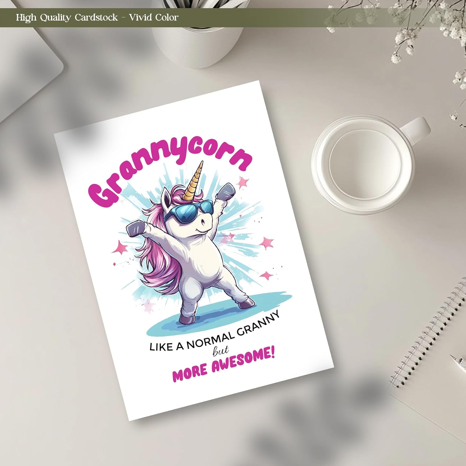 Funny Grandma Birthday Card For Granny, Cool Greeting Cards For Grandma Birthday, Envelope And Sticker