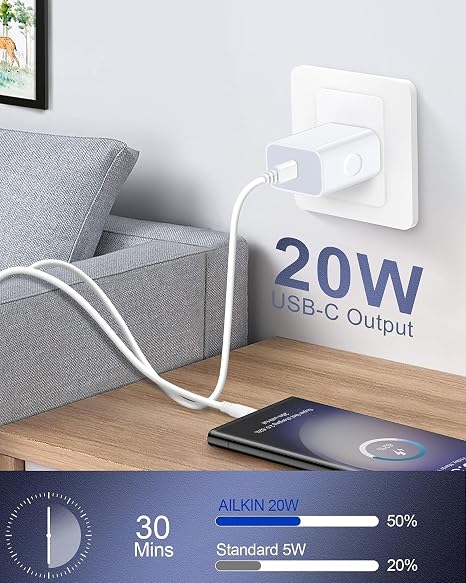 20W USB C Fast Charger with 6FT Cable for iPhone 17 16 15 Pro Max 16e 17e iPad