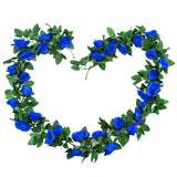 Artificial Flower Garland 2 Pcs 15Ft(7.5Ft*2Pcs) Royal Blue Silk Rose Vine Fake Flower Hanging Ivy Home Hotel Office Wedding Party Garden Craft Art Decor
