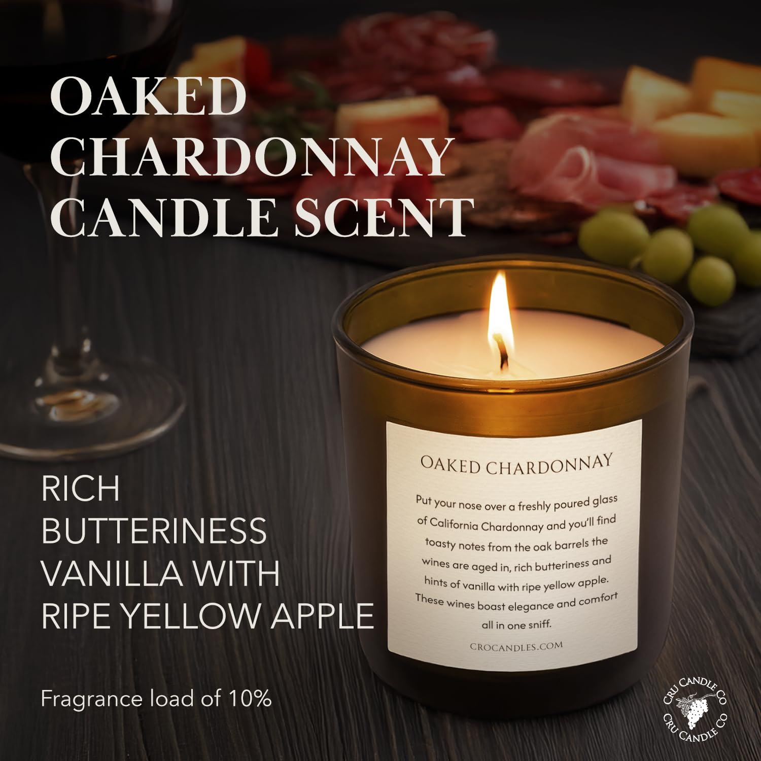Cru Wine Scented Candles - Oaked Chardonnay Scent - Clean Burning, Non Toxic Candle, Luxury Decor Soy Candles For Home Scented, Relaxing Gifts For Women, Aesthetic Soy Candle For Men, Made In Usa