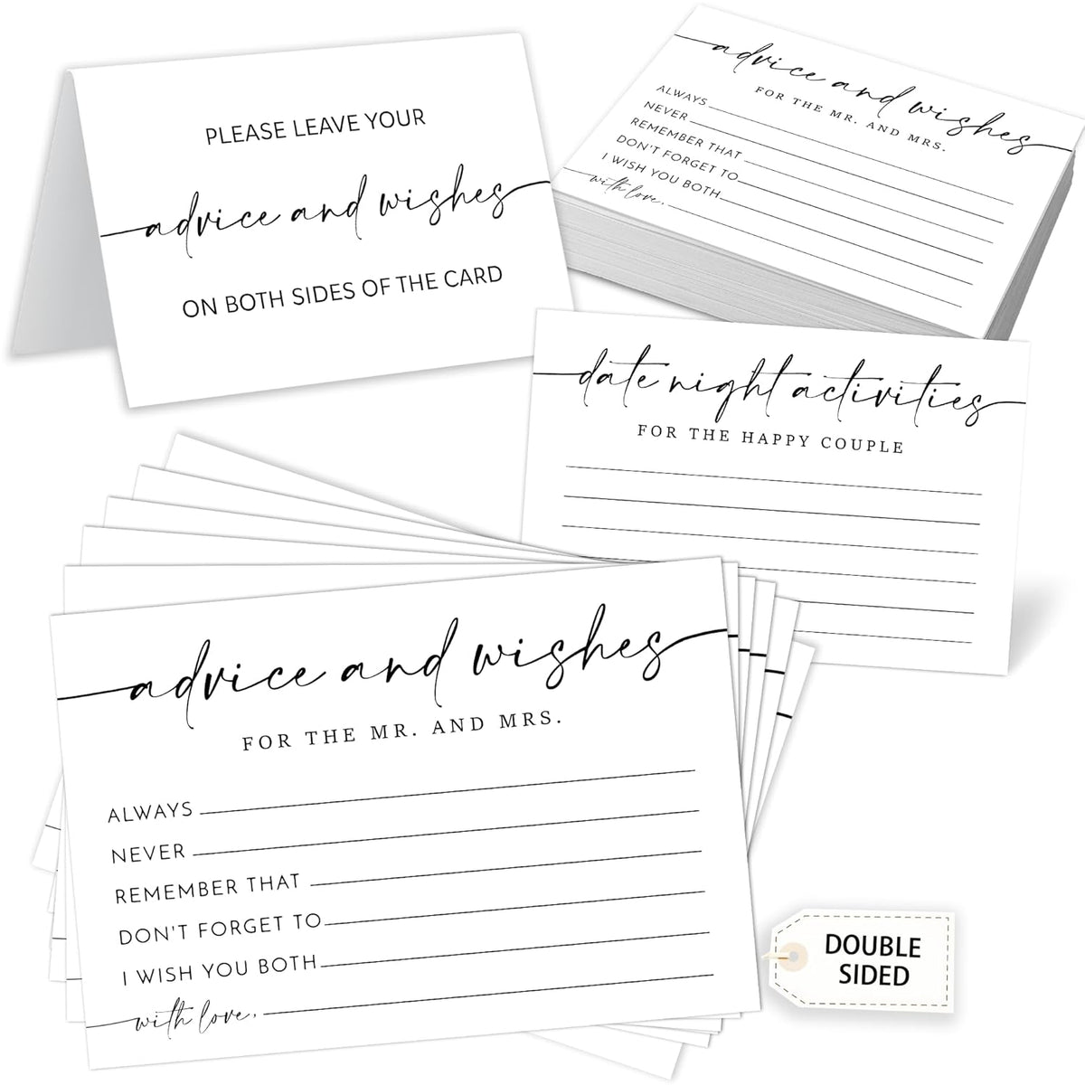 Minimalism Advice And Wishes For The Mr And Mrs - 50 Packs Wedding Advice Cards Bridal Shower Game Cards Reception Guest Book For Bride Groom Newlywed Engagement Party Decoration -A03