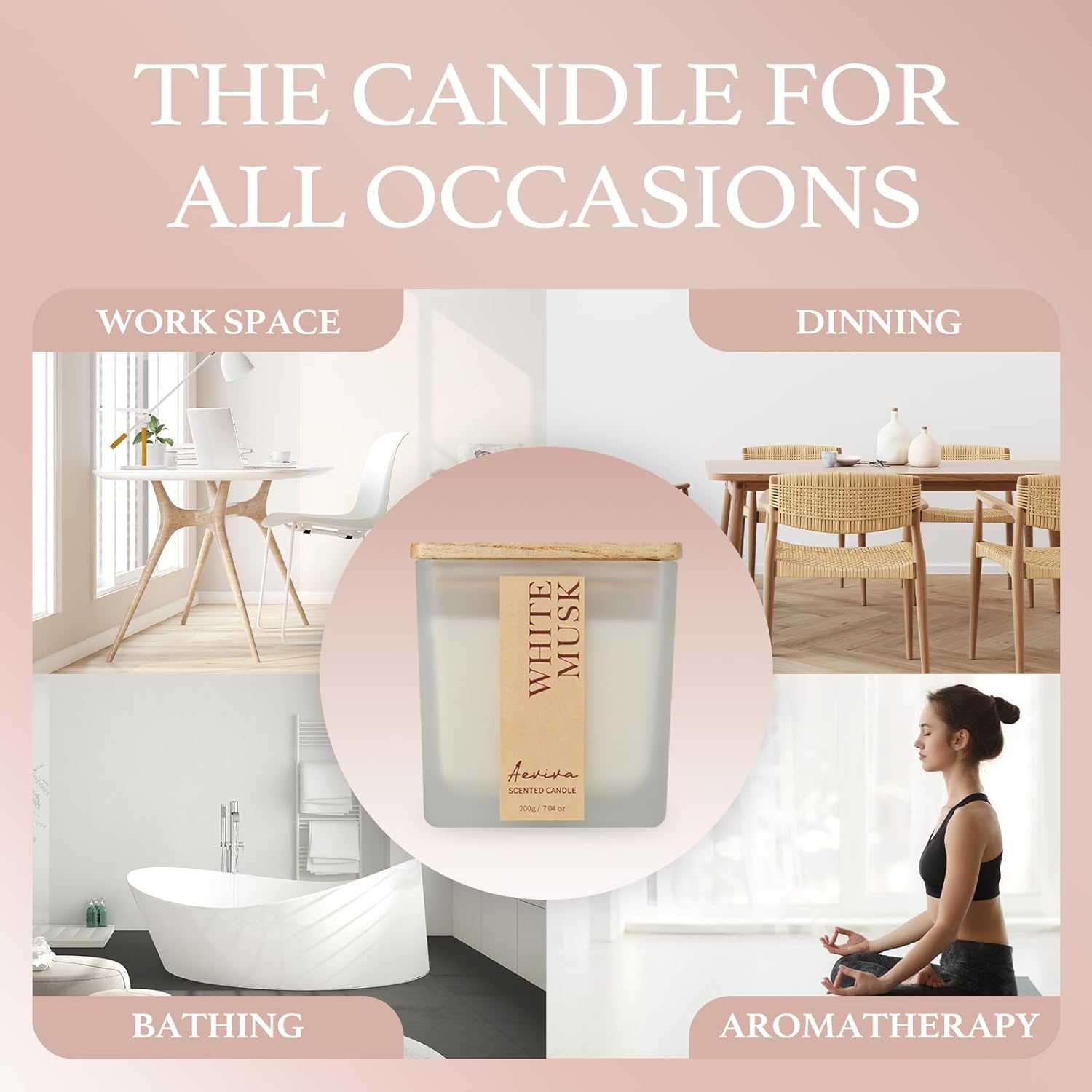 Scented Candle, 7.04 Oz White Musk Aromatherapy Candle, Natural Soy Wax With Wooden Wick, Candles For Home, 45 Hours Burn Time, Scented Jar Candle Gifts