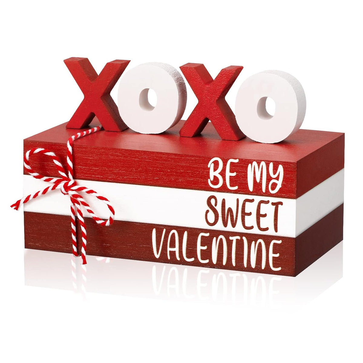2 Pcs Red Tiered Tray Decor Bundle, Rustic Wood Decorative Book Stack,Be My Sweet Valentine Love Table Sign With Twine For Farmhouse Shelf Home Tiered Tray Decor(Red)