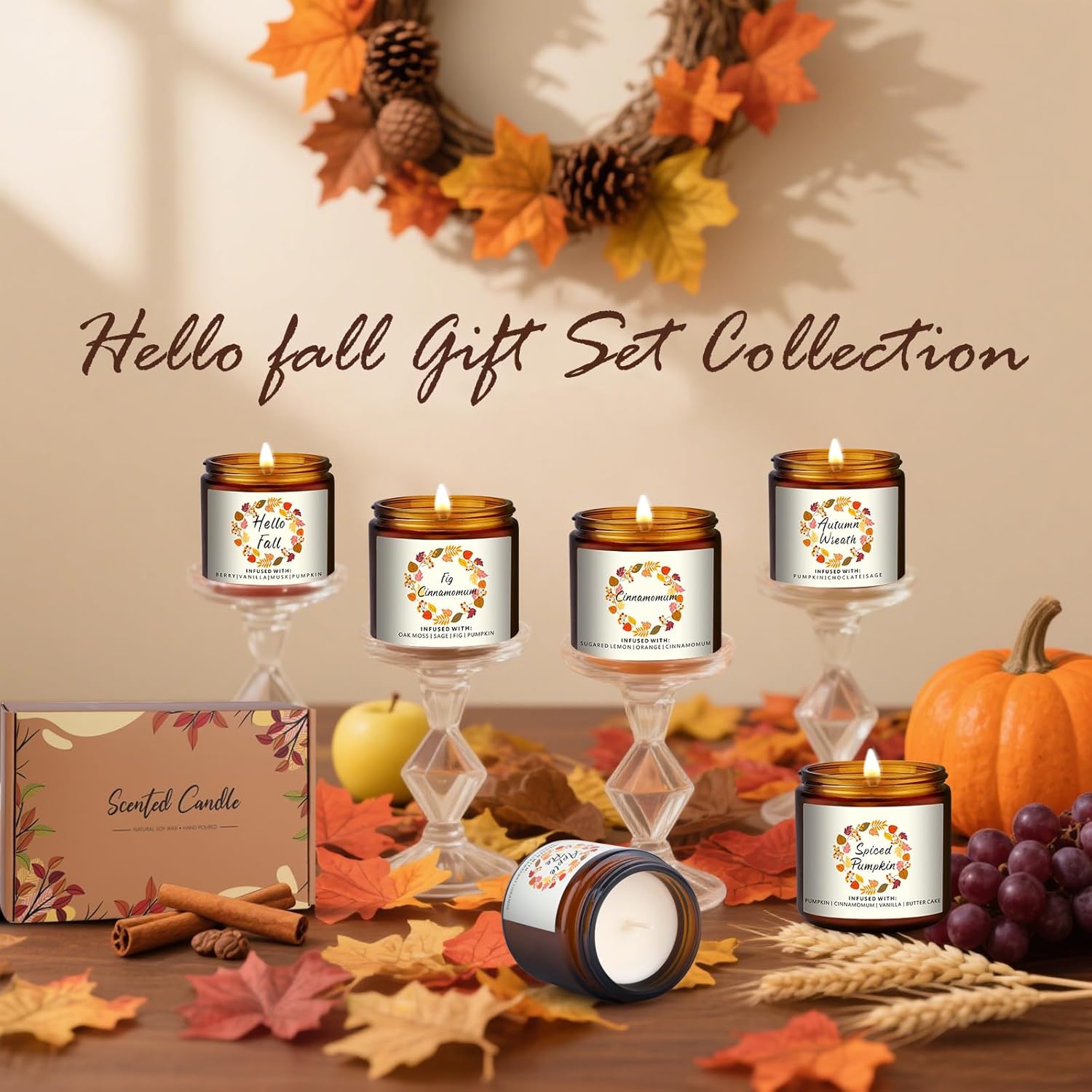 Christmas Scented Candles Gifts Set,Fall Candles Clearance 6Pack, Holiday Candles, Winter Candle For Warmer, Scent Of Berry, Apple, Fig, Cinnamon, Lemon,Pumpkin Spiced,Small Christmas Candle Scented