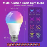 6 Pack Smart LED Light Bulbs RGBCW Color Changing WiFi Bluetooth A19 E26 60W Equivalent 800 Lumens