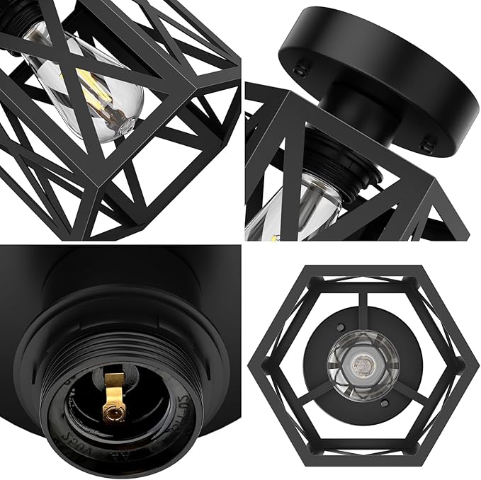 2 Pack Hexagon Semi Flush Mount Ceiling Lights Black Farmhouse Fixtures