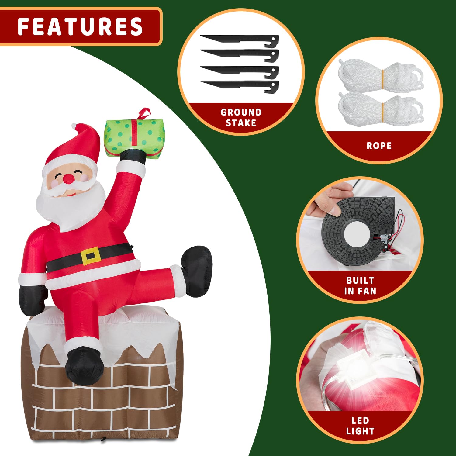8Ft Christmas Inflatables Santa Claus On The Chimney,Christmas Inflatables Decorations Outdoor/Indoor,Blow Up Santa Clau