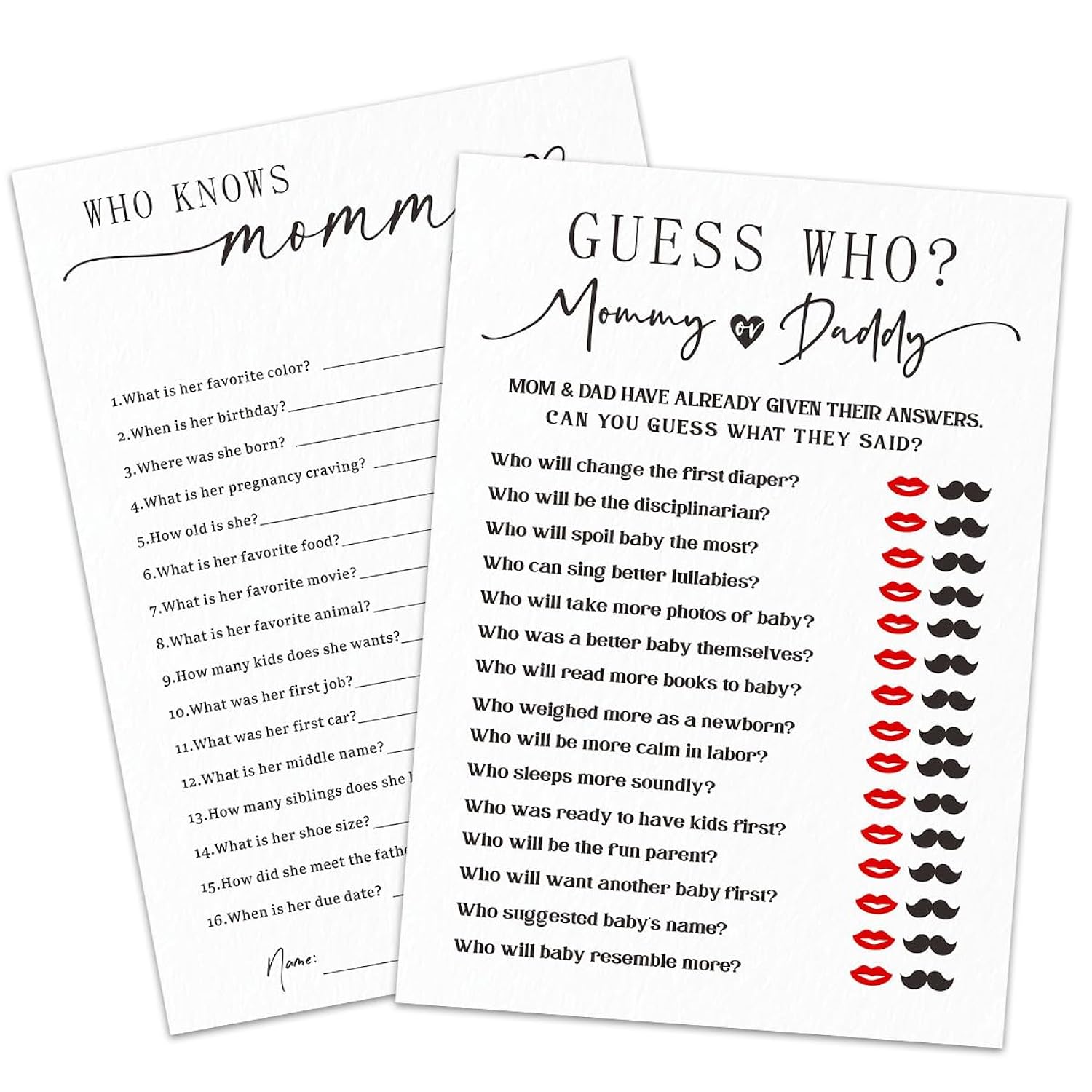 30 Pcs Baby Shower Game Cards - Mommy Or Daddy & Who Knows Mommy Best - Minimalism Double-Sided Game Baby Gender Reveal,Announcement Party Favor - A02