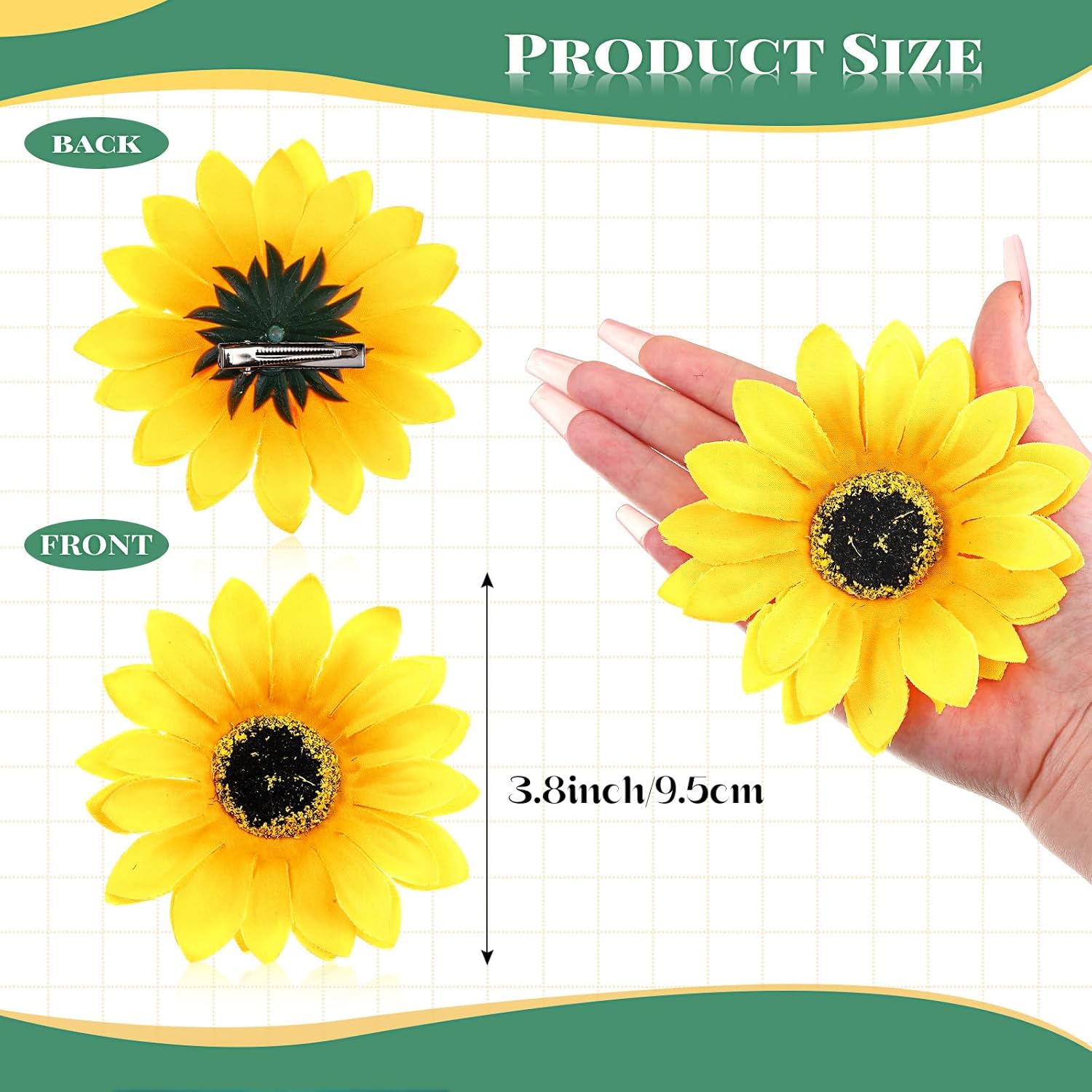 Clip On Fake Sunflowers, Artificial Sunflower Heads With Clips, Faux Silk Sunflower, Yellow Flowers Head For Christmas Tree Wedding Bouquets Diy Craft Decor(3.7 In, 50 Pieces)