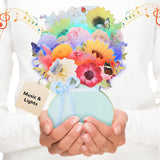 Pop Up Cards, Music&Lights Paper Flower Bouquet With Note Card & Envelope, 10" Diy Flower Bouquet With Sunflowers, Roses, And Butterflies, Includes 6 Sentiment Stickers For Happy Birthday