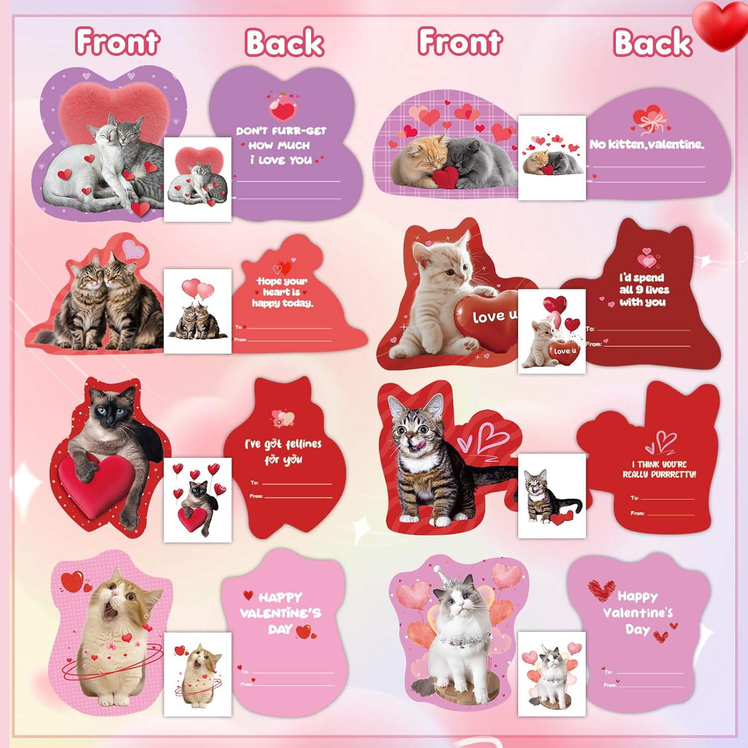 32 Pack Valentines Card For Kids Classroom, Pet Cats Valentines Cards With Tattoos Envelopes, Happy Valentine Cards For Kids School, Party Exchange Favors Gifts For Boys Girls