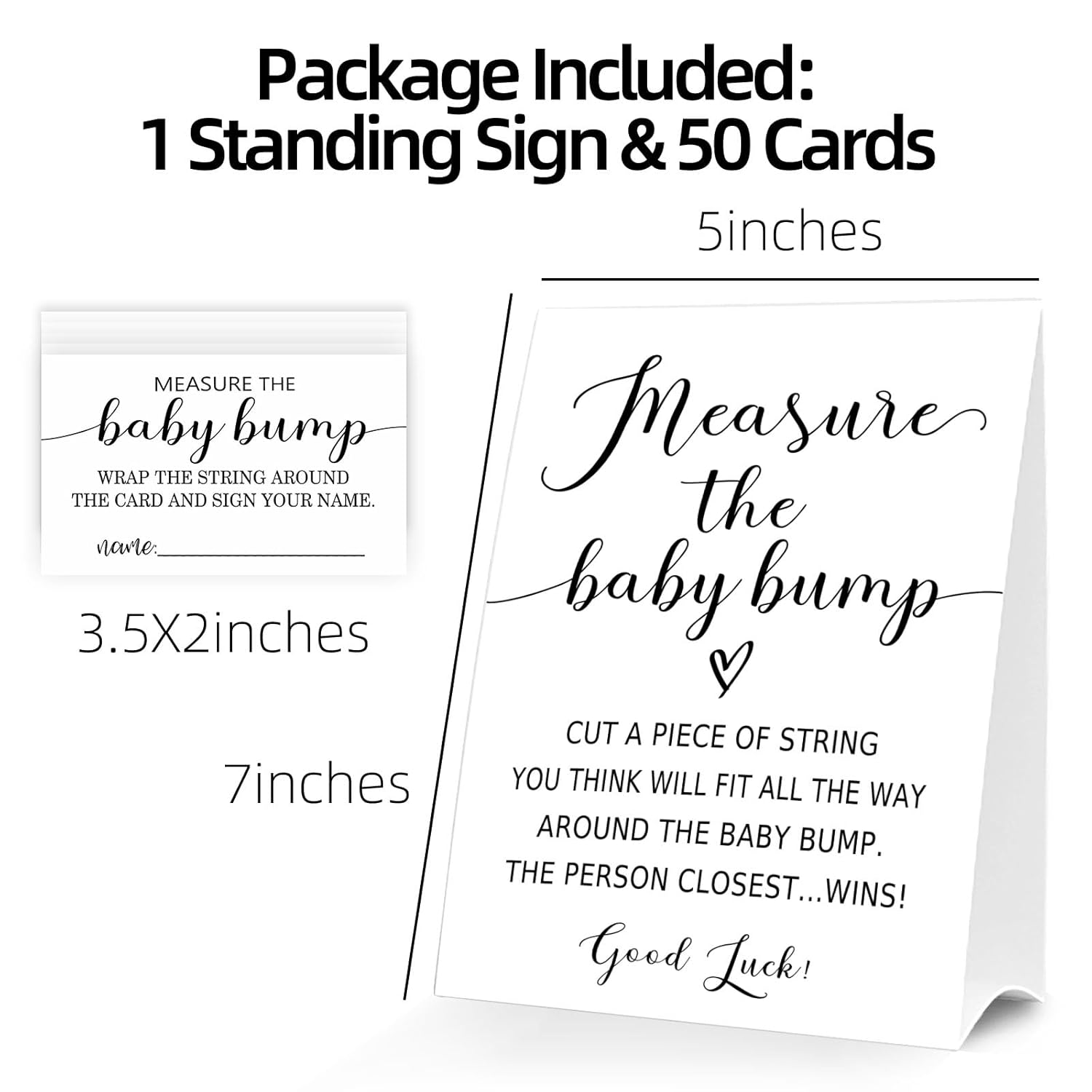 Baby Shower Games Measure The Baby Bump Sign, How Big Is Mommy'S Belly Party Favors Supplies, 5X7 Inch Kraft Standing Sign And 50 Guessing Cards, Minimalist 01
