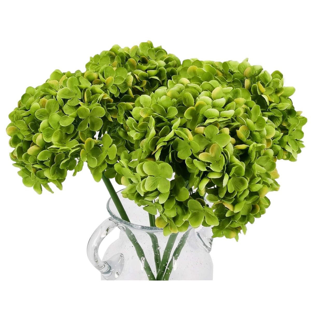 High Details Hydrangea Silk Flowers (About 225 Petals Each Flower), Artificial Hydrangea Flowers, Green Silk Hydrangea Flowers Pack Of 4 (Green)
