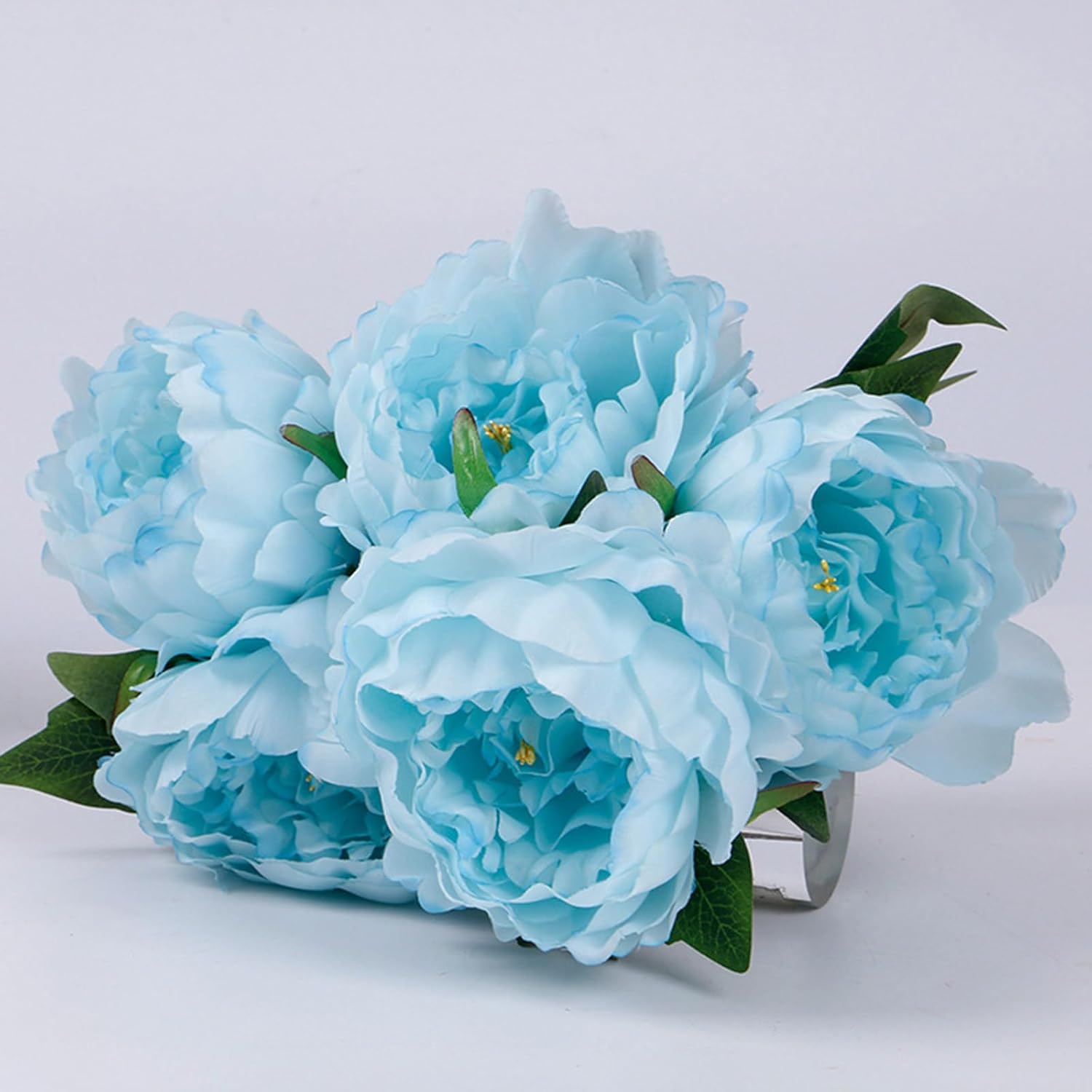 Artificial Peony Silk Flowers Bouquet Home Wedding Decoration, 1 Pack, 5 Heads (Turquoise)