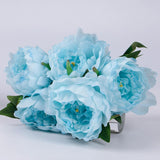 Artificial Peony Silk Flowers Bouquet Home Wedding Decoration, 1 Pack, 5 Heads (Turquoise)