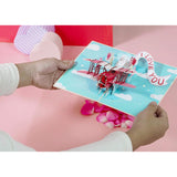 3D Pop Up Card, I Love You Biplane, For Valentines Day, Mothers Day, Birthday, All Occasions, Adult Or Kids - 5" X 7" Cover - Includes Envelope And Note Tag