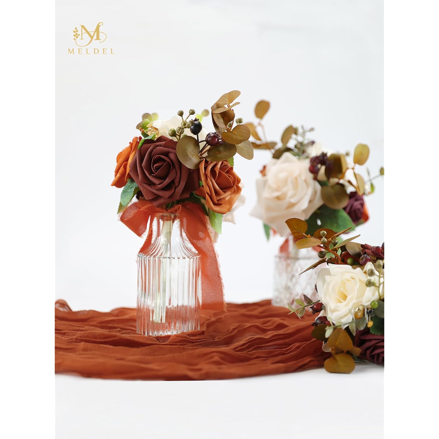 Burnt Orange Wedding Bouquet Centerpieces Flowers Mini Bridesmaid Bouquets Set Of 6 Terracotta Table Decor Pre-Made Small Floral Fall Wedding Decorations