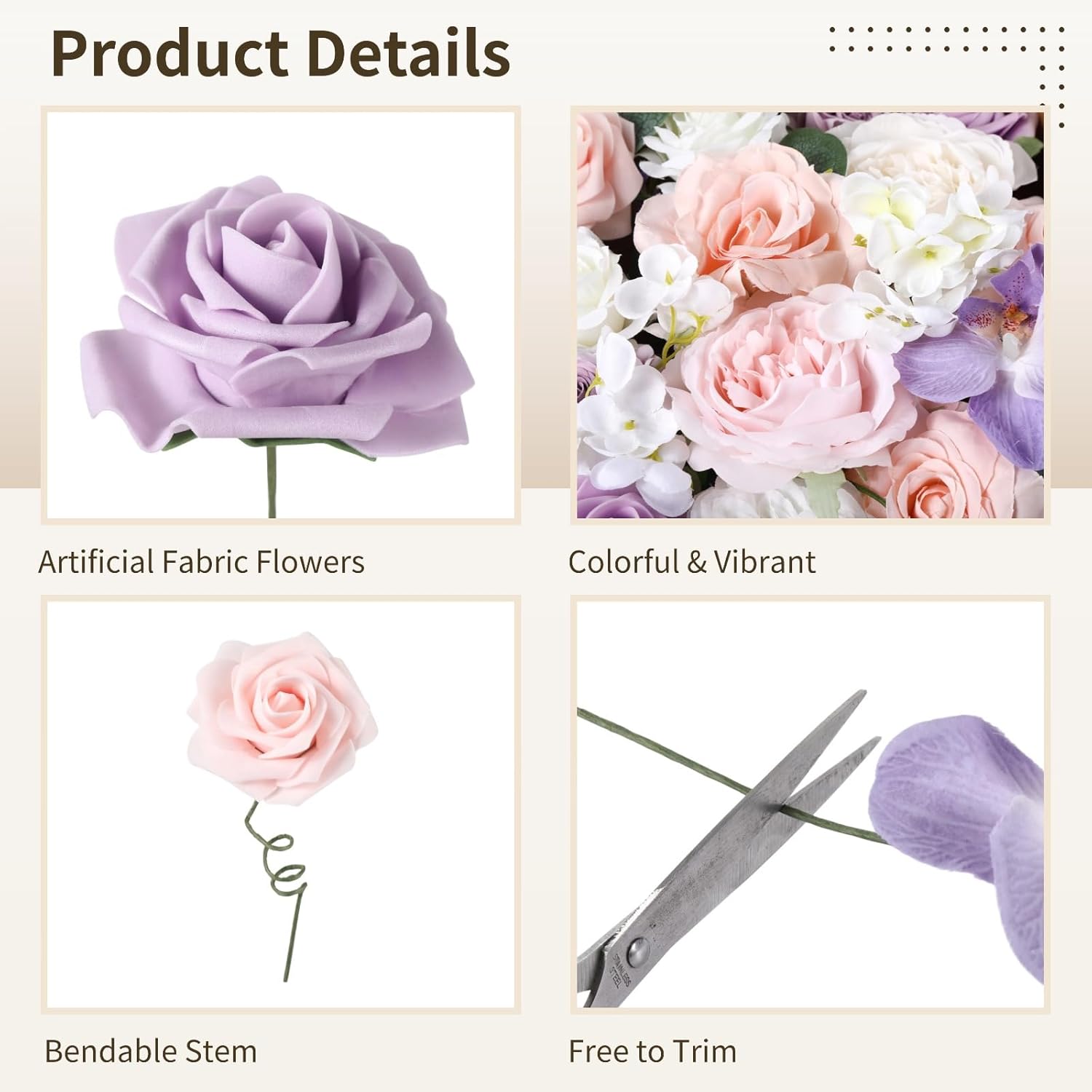 Purple Pink Artificial Flowers Combo Box, Silk Floral Wedding Bouquets Rose With Stem For Diy Wedding Arrangement Bridal Baby Shower Flower Vase Centerpiece Cake Decor