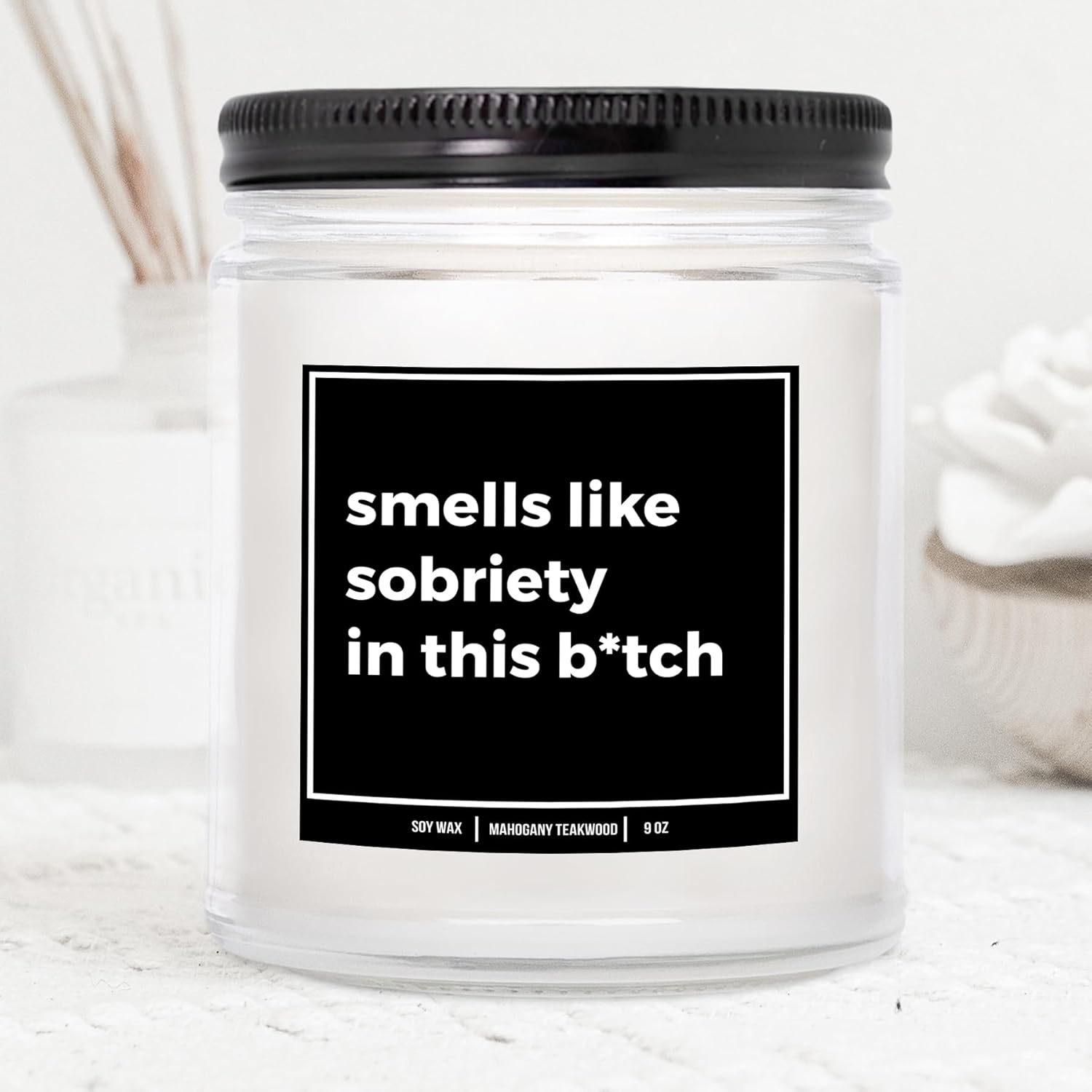 You Nique Designs Smells Like Sobriety Candle - Cool 1 Year Sober Present For Men, Women, One Year Sober Surprise For Men, Women, Sobriety Anniversary Candles, 1 Year Sobriety (Mahogany Teakwood)