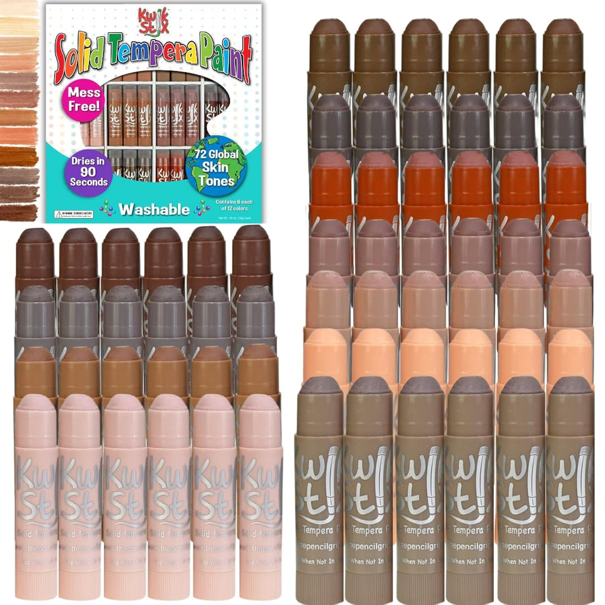 Kwik Stix Solid Paint Pens, Tempera Paint Pens, Super Quick Drying, Global Skin Tones Classpack 72 Pack (TPG-674), Assorted Skin Tones Colors, Regular