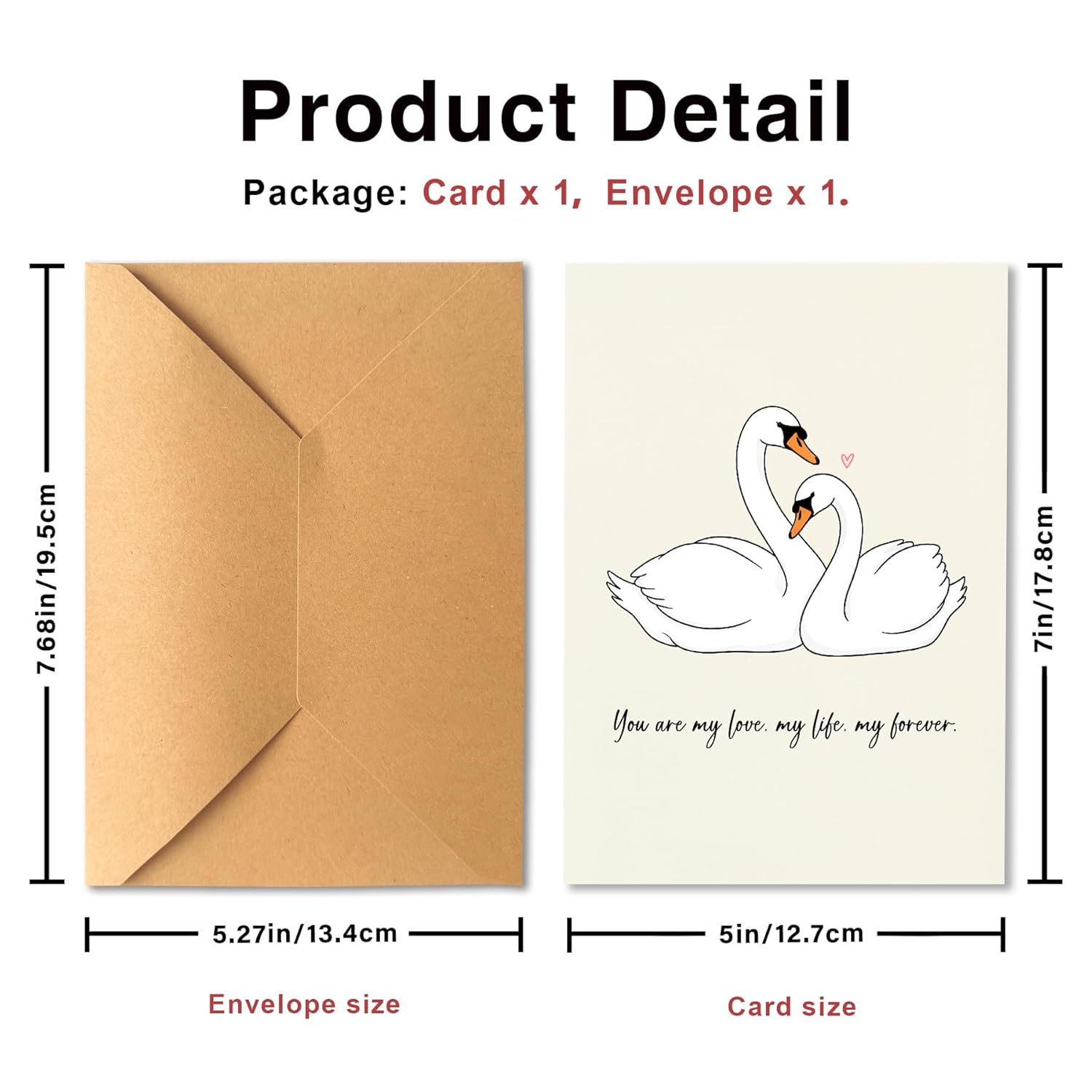 Romantic Anniversary Card For Husband Wife – "You Are My Love Life Forever" Swan Card For Couple – Sweet Wedding & Valentine'S Day Gift For Boyfriend Girlfriend – Premium 400Gsm Thick Paper With Kraft Envelope