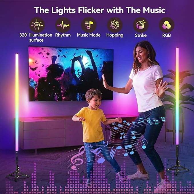 4 Pack RGB DJ Tube Lights 4FT LED Video Stick Lights with Stands for Parties Weddings Stage