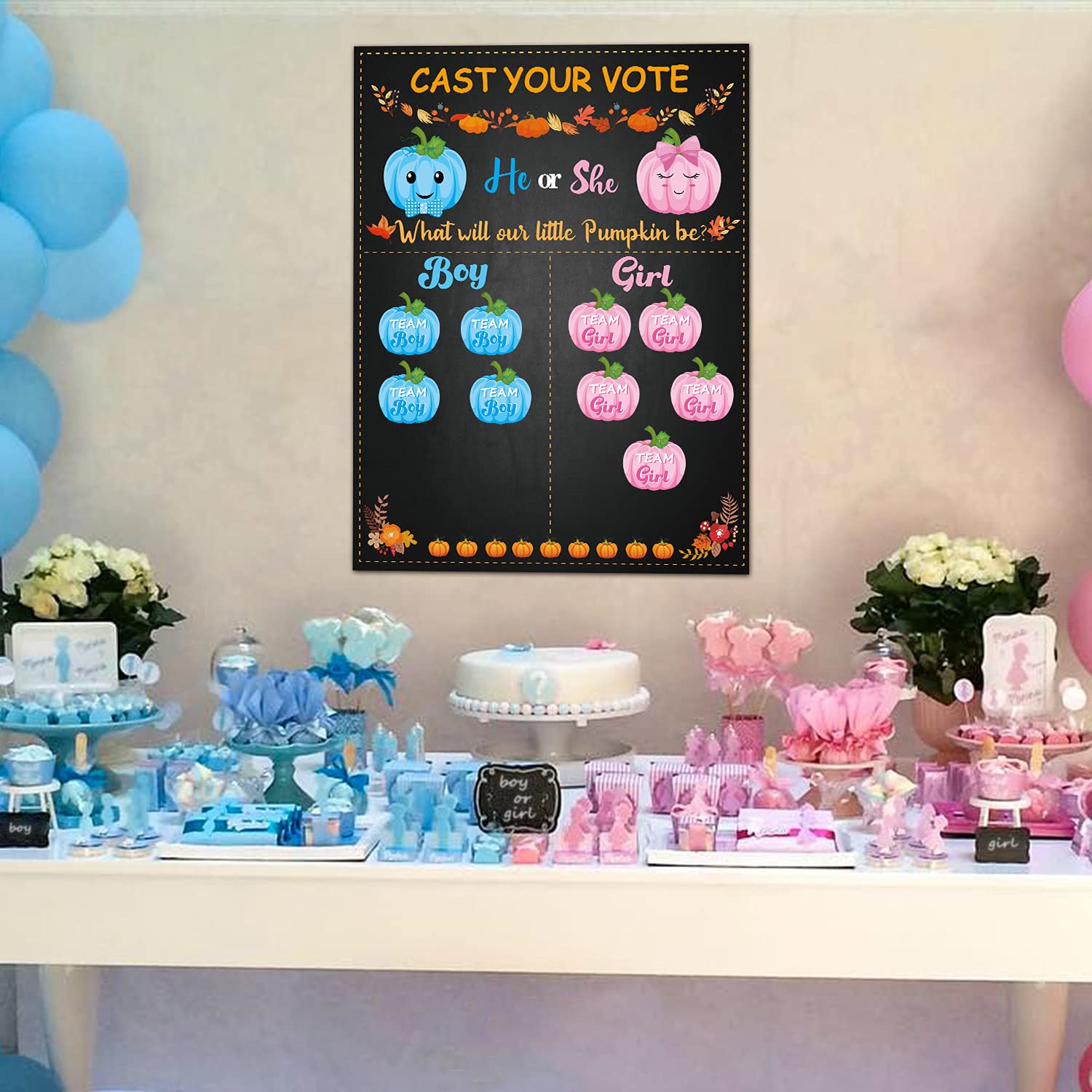 Pumpkin Gender Reveal Party Games Cast Your Vote Poster With Team Boy Team Girl Stickers For He Or She Halloween Thanksgiving What Will Our Little Pumpkin Be Gender Reveal Decorations Supplies