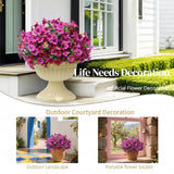 12 Bundles Artificial Flowers For Outdoor, Uv Resistant Faux Mums With Eucalyptus Leaves Fake Plants For Outdoor Planters Greenery Boxwood Porch Patio Decoration
