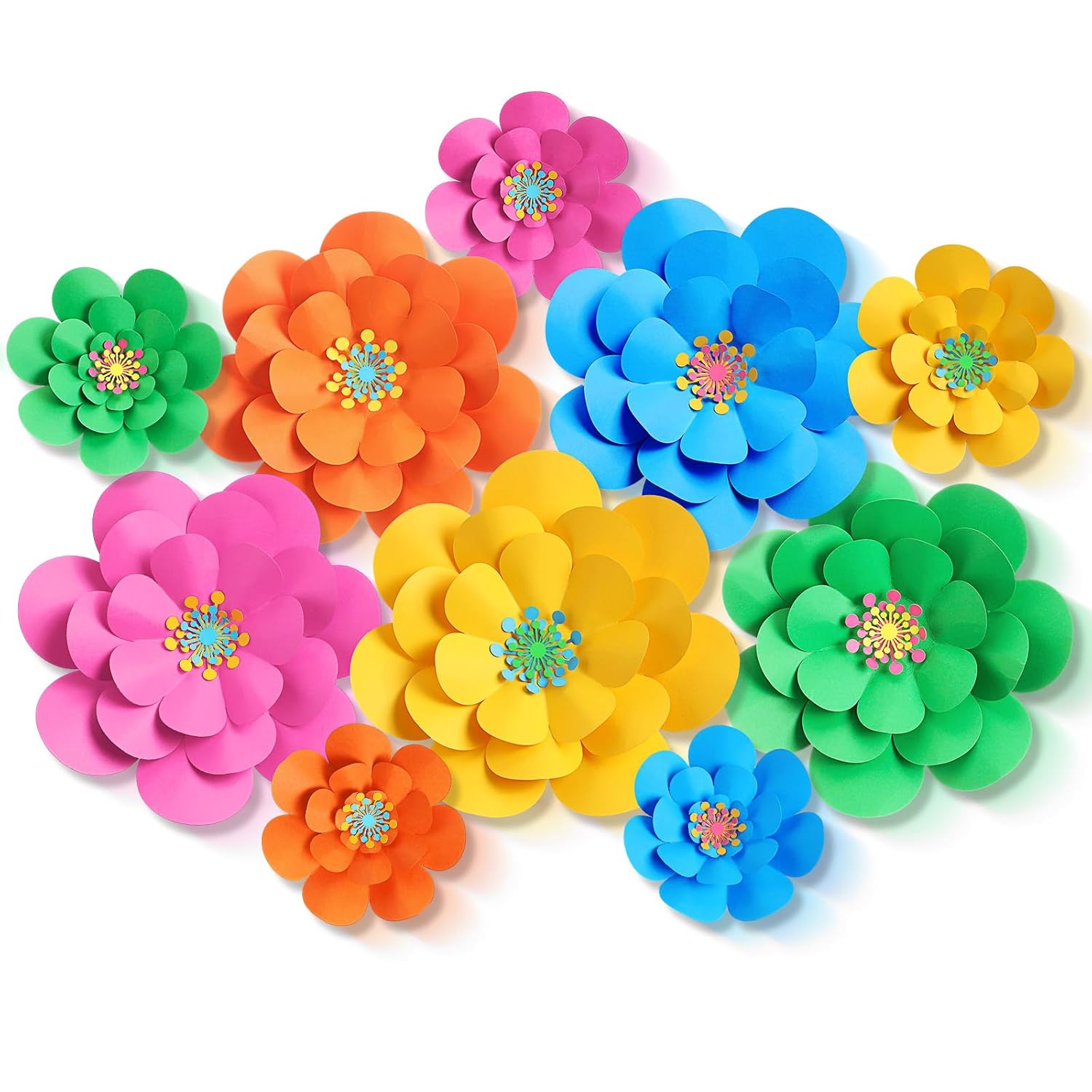 10 Set Mexican Paper Flowers Decorations For Wall Diy Fiesta Bulletin Board 3D Handcrafted Paper Flowers Backdrop Decoration For Mexican And Holiday Party (Bright)
