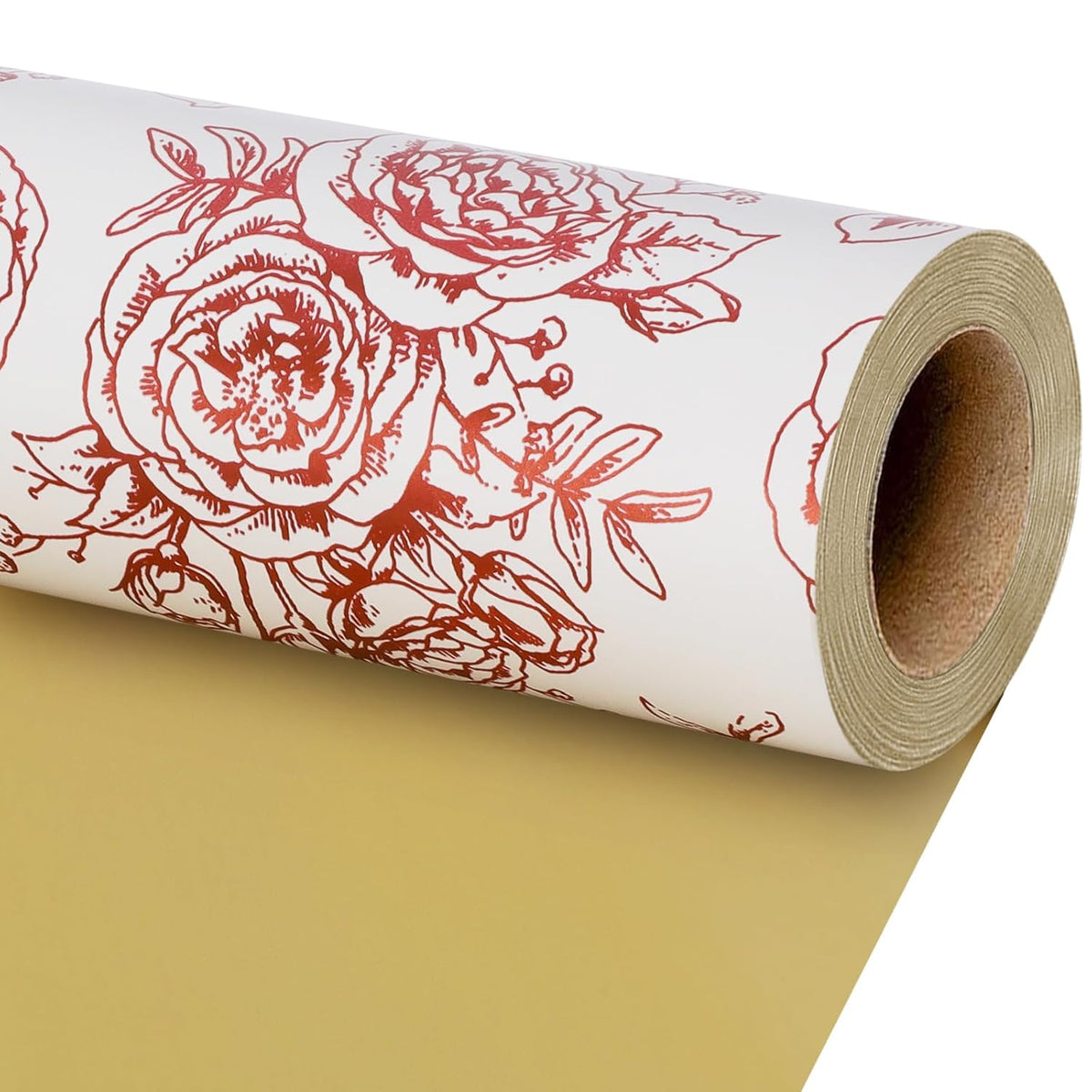 Reversible Floral Valentines Wrapping Paper Roll For Women Girls, Elegant Rose Gold Foil Design For Wedding, Mother’S Day, Bridal Shower & Birthday