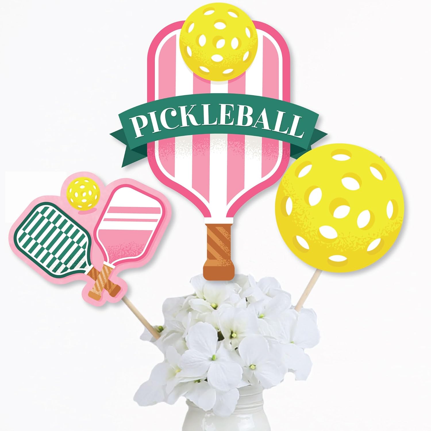 Big Dot of Happiness Pink Pickleball - Country Club Party Centerpiece Sticks - Table Toppers - Set of 15