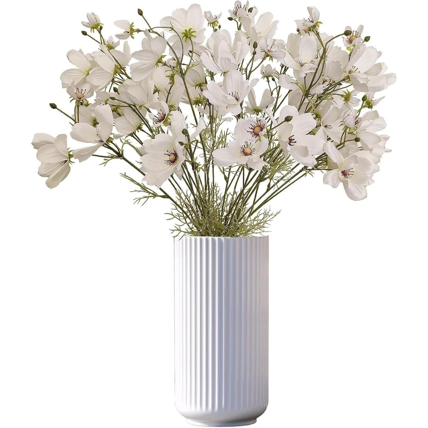 White Daisy Artificial Flowers, 8 Bundles 21.65'' Faux Silk Daisy With Stems For Home Garden Vase Decor